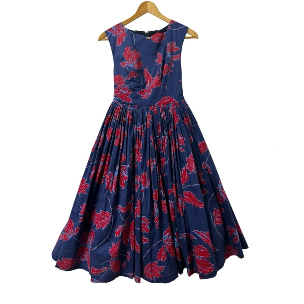 ModCloth Blue Fit & Flare Midi Dress Women’s 00 Sleeveless Lined Back Zip Retro - Picture 1 of 6